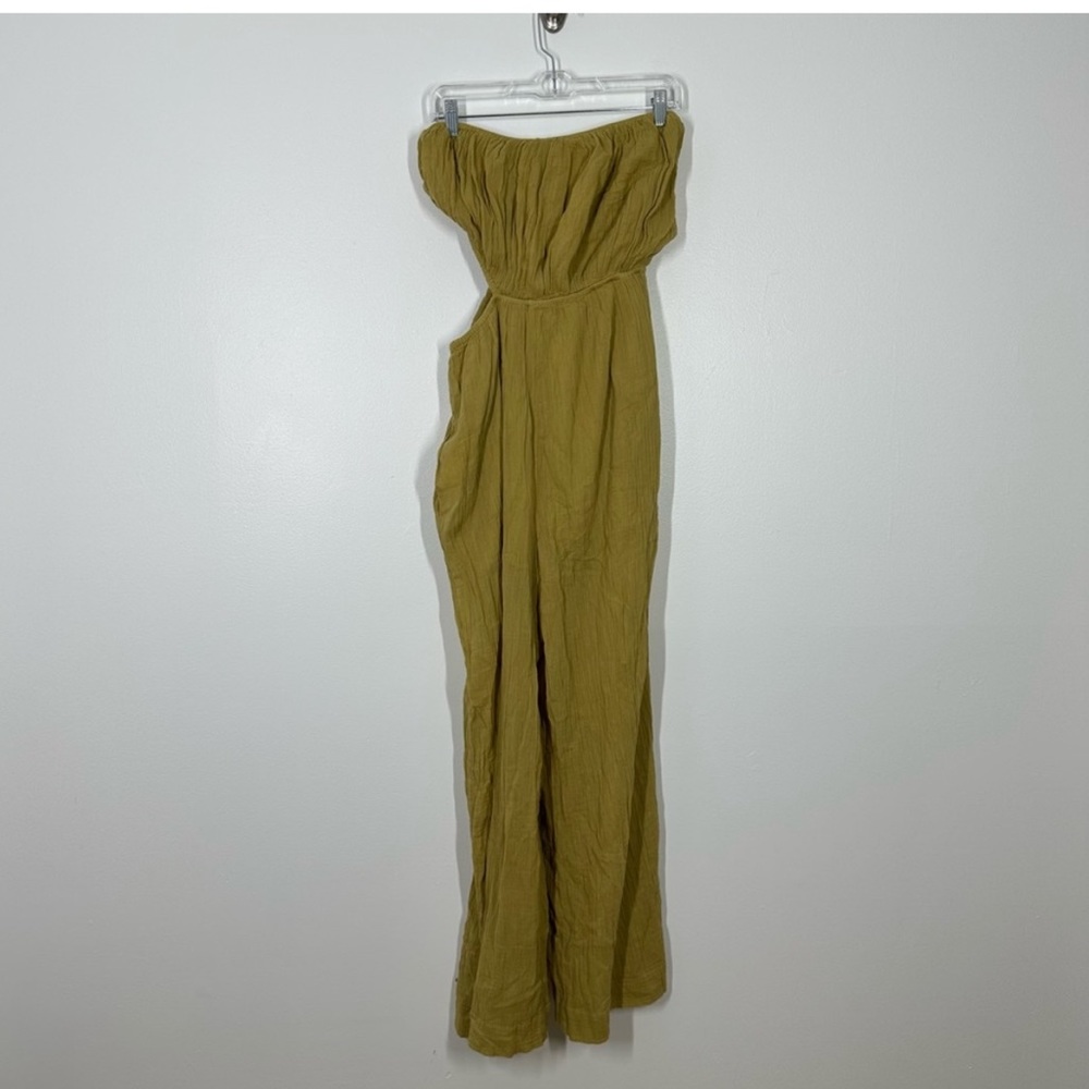 NEW Free People Womens M Gold Cut Out For It Strapless Jumpsuit Pockets - Picture 2 of 3